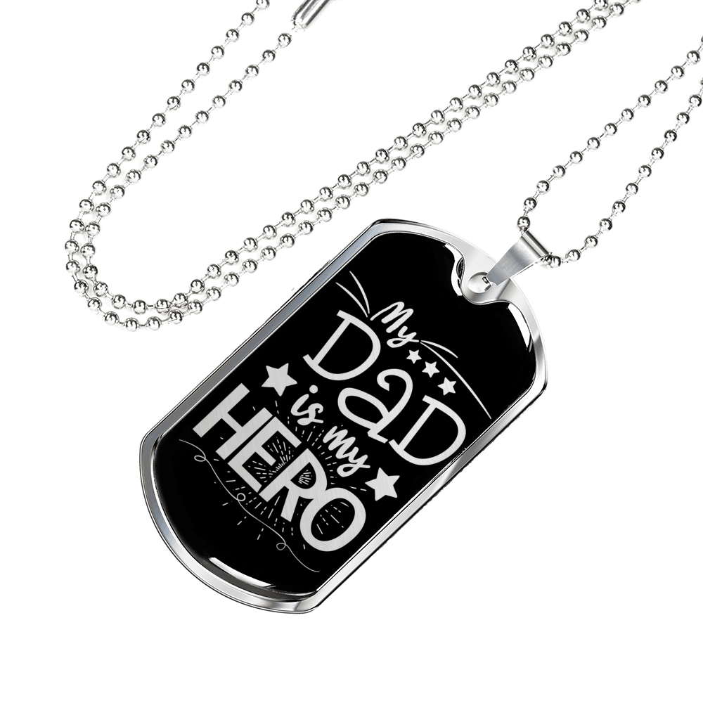 Designs by MyUtopia Shout Out:My Dad My Hero Personalized Engravable Keepsake Dog Tag,Silver / No,Dog Tag Necklace