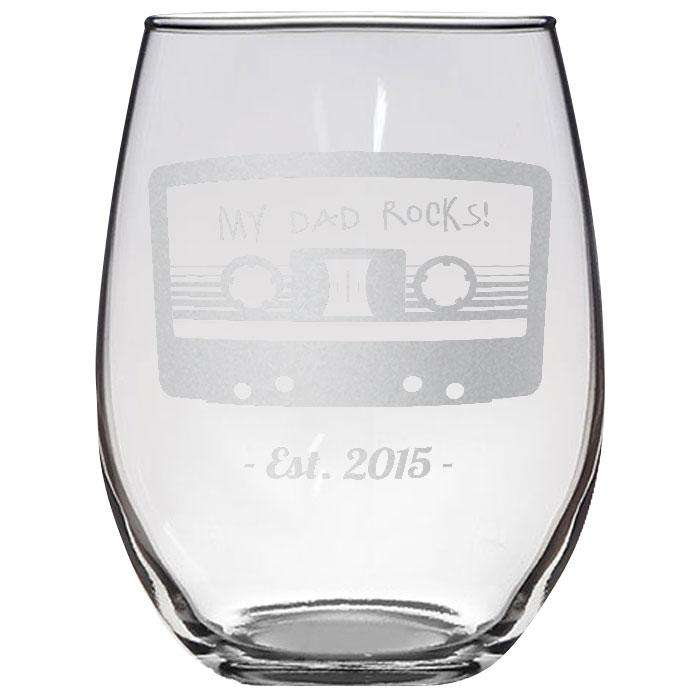 Designs by MyUtopia Shout Out:My Dad Rocks Personalized Stemless Laser Etched Wine Glass