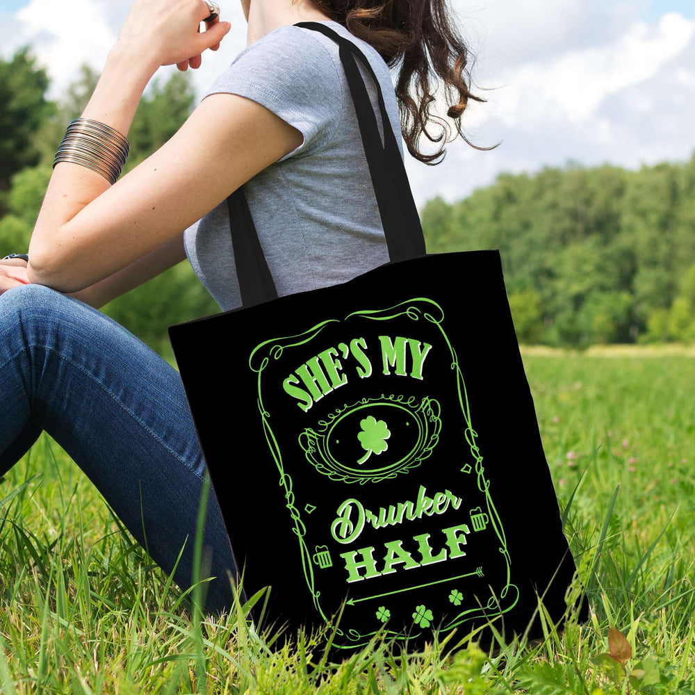 Designs by MyUtopia Shout Out:My Drunker Half Fabric Totebag Reusable Shopping Tote
