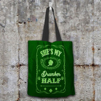 Load image into Gallery viewer, Designs by MyUtopia Shout Out:My Drunker Half Fabric Totebag Reusable Shopping Tote,Dark Green,Reusable Fabric Shopping Tote Bag
