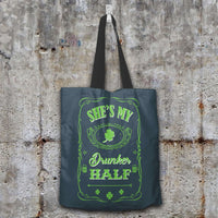 Load image into Gallery viewer, Designs by MyUtopia Shout Out:My Drunker Half Fabric Totebag Reusable Shopping Tote,Charcoal,Reusable Fabric Shopping Tote Bag
