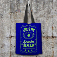 Load image into Gallery viewer, Designs by MyUtopia Shout Out:My Drunker Half Fabric Totebag Reusable Shopping Tote,Navy,Reusable Fabric Shopping Tote Bag
