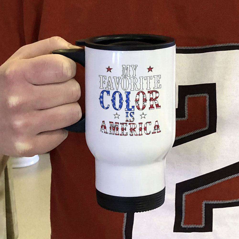 Designs by MyUtopia Shout Out:My Favorite Color Is America Stainless Steel Travel Coffee Mug w. Twist Close Lid