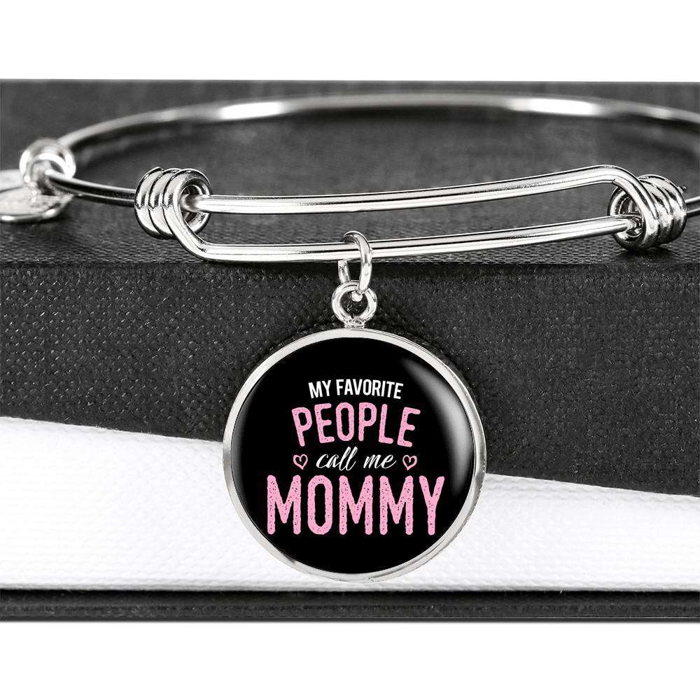 Designs by MyUtopia Shout Out:My Favorite People Call Me Mommy Engravable Keepsake Bangle Round Bracelet - Black,Silver / No,Bracelets