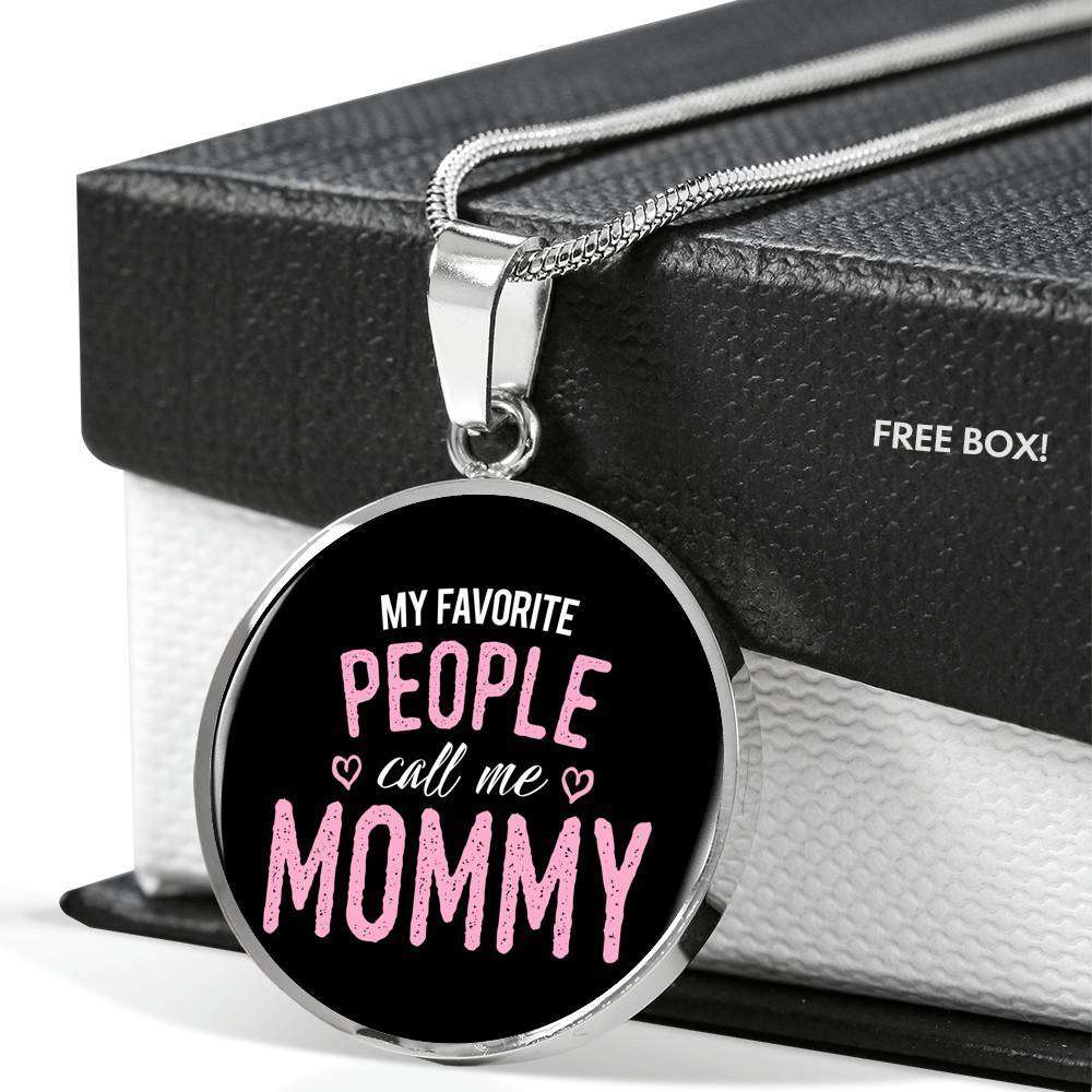 Designs by MyUtopia Shout Out:My Favorite People Call Me Mommy Engravable Keepsake Round Pendant Necklace - Black