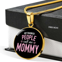 Load image into Gallery viewer, Designs by MyUtopia Shout Out:My Favorite People Call Me Mommy Engravable Keepsake Round Pendant Necklace - Black
