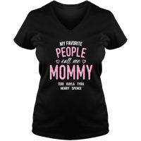 Load image into Gallery viewer, Designs by MyUtopia Shout Out:My Favorite People Call Me Mommy Personalized Ladies V Neck Tee,Black / S,Ladies T-Shirts
