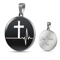 Load image into Gallery viewer, Designs by MyUtopia Shout Out:My Heart Beats Faith Christian Handcrafted Pendant Necklace Optional Message Engraved on back Personalized Gift For Her,Black/Silver / Yes,Circle Pendant Necklace
