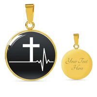 Load image into Gallery viewer, Designs by MyUtopia Shout Out:My Heart Beats Faith Christian Handcrafted Pendant Necklace Optional Message Engraved on back Personalized Gift For Her,Black/Gold / Yes,Circle Pendant Necklace
