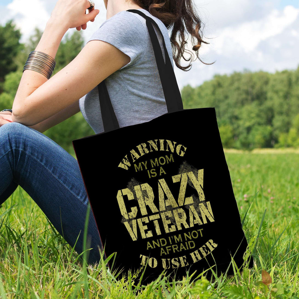 Designs by MyUtopia Shout Out:My Mom Is A Crazy Veteran Fabric Totebag Reusable Shopping Tote
