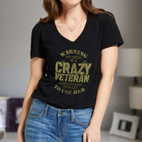 Load image into Gallery viewer, Designs by MyUtopia Shout Out:My Mom Is A Crazy Veteran Ladies&#39; V-Neck T-Shirt

