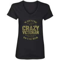 Load image into Gallery viewer, Designs by MyUtopia Shout Out:My Mom Is A Crazy Veteran Ladies&#39; V-Neck T-Shirt,S / Black,Ladies T-Shirts
