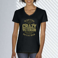 Load image into Gallery viewer, Designs by MyUtopia Shout Out:My Mom Is A Crazy Veteran Ladies&#39; V-Neck T-Shirt
