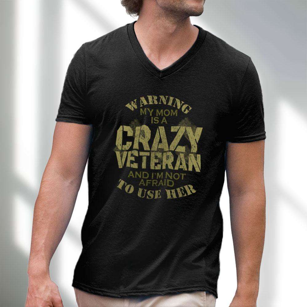 Designs by MyUtopia Shout Out:My Mom Is A Crazy Veteran Men's Printed V-Neck T-Shirt