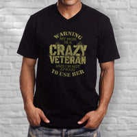 Load image into Gallery viewer, Designs by MyUtopia Shout Out:My Mom Is A Crazy Veteran Men&#39;s Printed V-Neck T-Shirt

