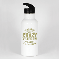 Load image into Gallery viewer, Designs by MyUtopia Shout Out:My Mom Is A Crazy Veteran Water Bottle,White,Water Bottle

