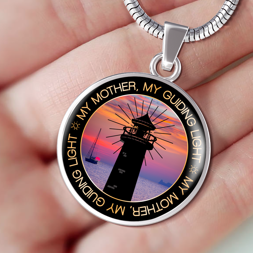Designs by MyUtopia Shout Out:My Mother - My Guiding Light Handcrafted Pendant Necklace Optional Message Engraved on back Personalized Gift For Her,Silver / No,Circle Pendant Necklace