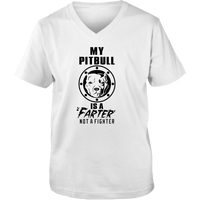 Load image into Gallery viewer, Designs by MyUtopia Shout Out:My Pitbull is a Farter, Not a Fighter Adult Unisex V Neck Tee,White / S,Ladies T-Shirts
