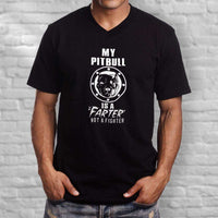 Load image into Gallery viewer, Designs by MyUtopia Shout Out:My Pitbull is a Farter, Not a Fighter Adult Unisex V Neck Tee
