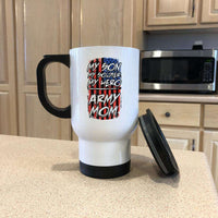 Load image into Gallery viewer, Designs by MyUtopia Shout Out:My Son My Soldier My Hero Army Mom 14 Oz Stainless Steel Travel Mug
