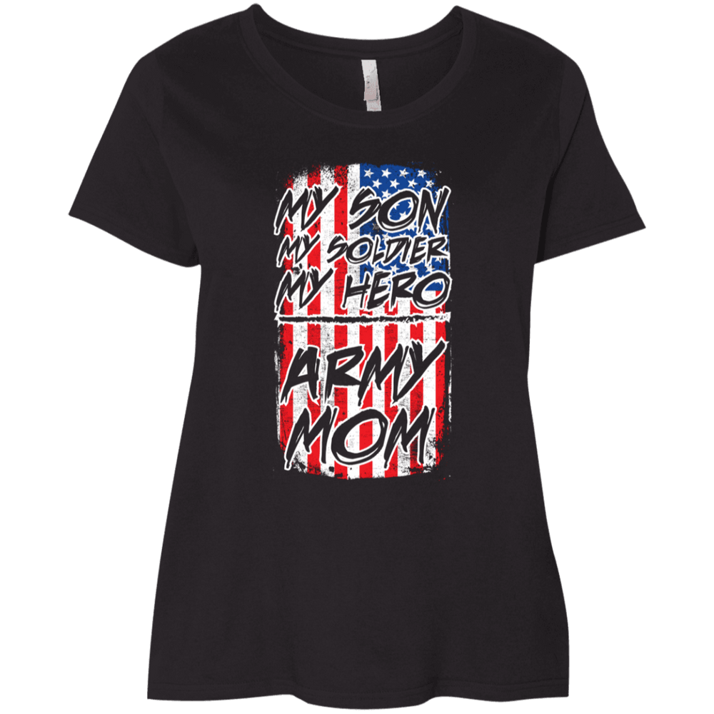 Designs by MyUtopia Shout Out:My Son My Soldier My Hero Army Mom Ladies' Curvy Plus Size T-Shirt,Plus 1X / Black,Ladies T-Shirts