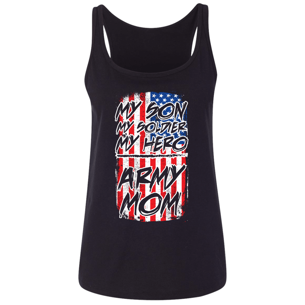 Designs by MyUtopia Shout Out:My Son My Soldier My Hero Army Mom Ladies' Relaxed Jersey Tank,S / Black,Tank Tops