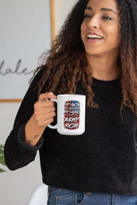 Load image into Gallery viewer, Designs by MyUtopia Shout Out:My Son My Soldier My Hero Army Mom on an American Flag Ceramic Coffee Cup
