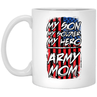 Load image into Gallery viewer, Designs by MyUtopia Shout Out:My Son My Soldier My Hero Army Mom on an American Flag Ceramic Coffee Cup,11 oz / White,Coffee Cup
