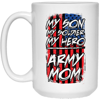 Load image into Gallery viewer, Designs by MyUtopia Shout Out:My Son My Soldier My Hero Army Mom on an American Flag Ceramic Coffee Cup,15 oz / White,Coffee Cup
