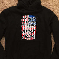 Load image into Gallery viewer, Designs by MyUtopia Shout Out:My Son My Soldier My Hero Army Mom on an American Flag Core Fleece Pullover Hoodie
