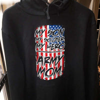Load image into Gallery viewer, Designs by MyUtopia Shout Out:My Son My Soldier My Hero Army Mom on an American Flag Core Fleece Pullover Hoodie
