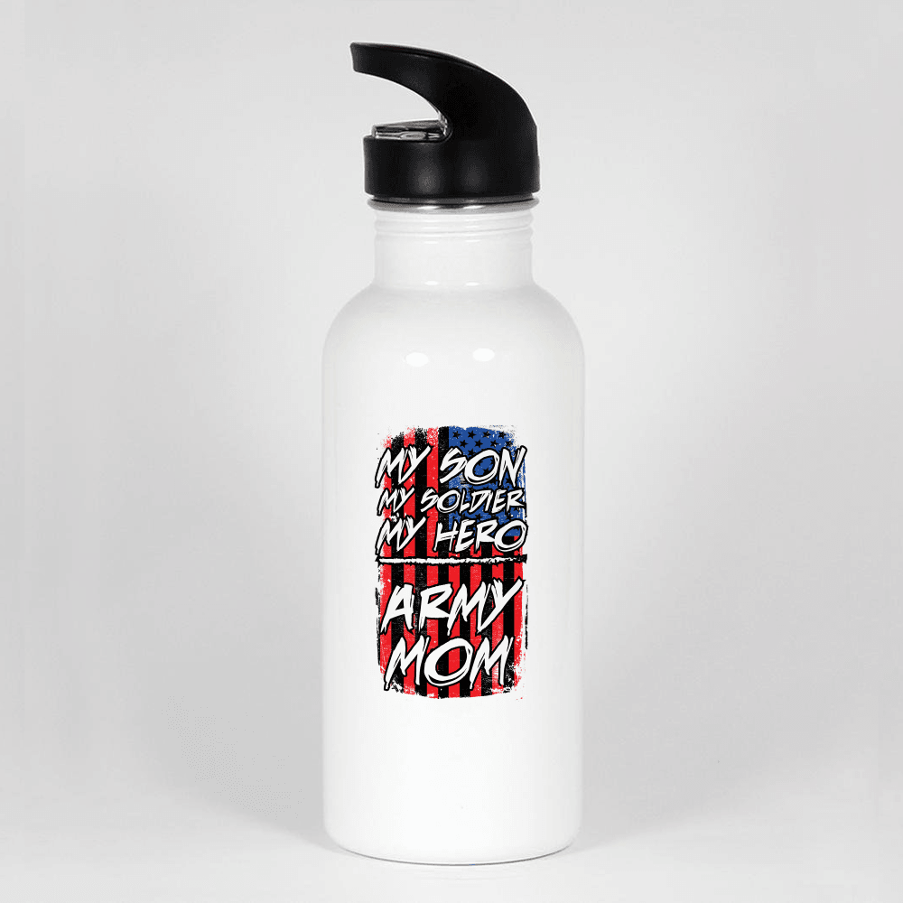 Designs by MyUtopia Shout Out:My Son My Soldier My Hero Army Mom Water Bottle