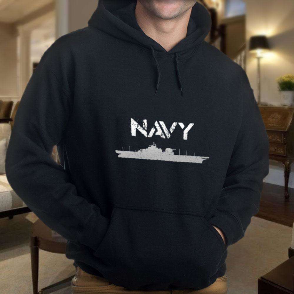Designs by MyUtopia Shout Out:Navy Battleship Core Fleece Pullover Hoodie