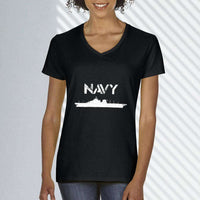 Load image into Gallery viewer, Designs by MyUtopia Shout Out:Navy Battleship Ladies&#39; V-Neck T-Shirt
