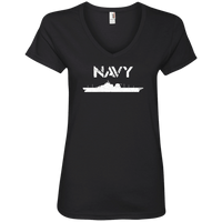 Load image into Gallery viewer, Designs by MyUtopia Shout Out:Navy Battleship Ladies&#39; V-Neck T-Shirt,S / Black,Ladies T-Shirts
