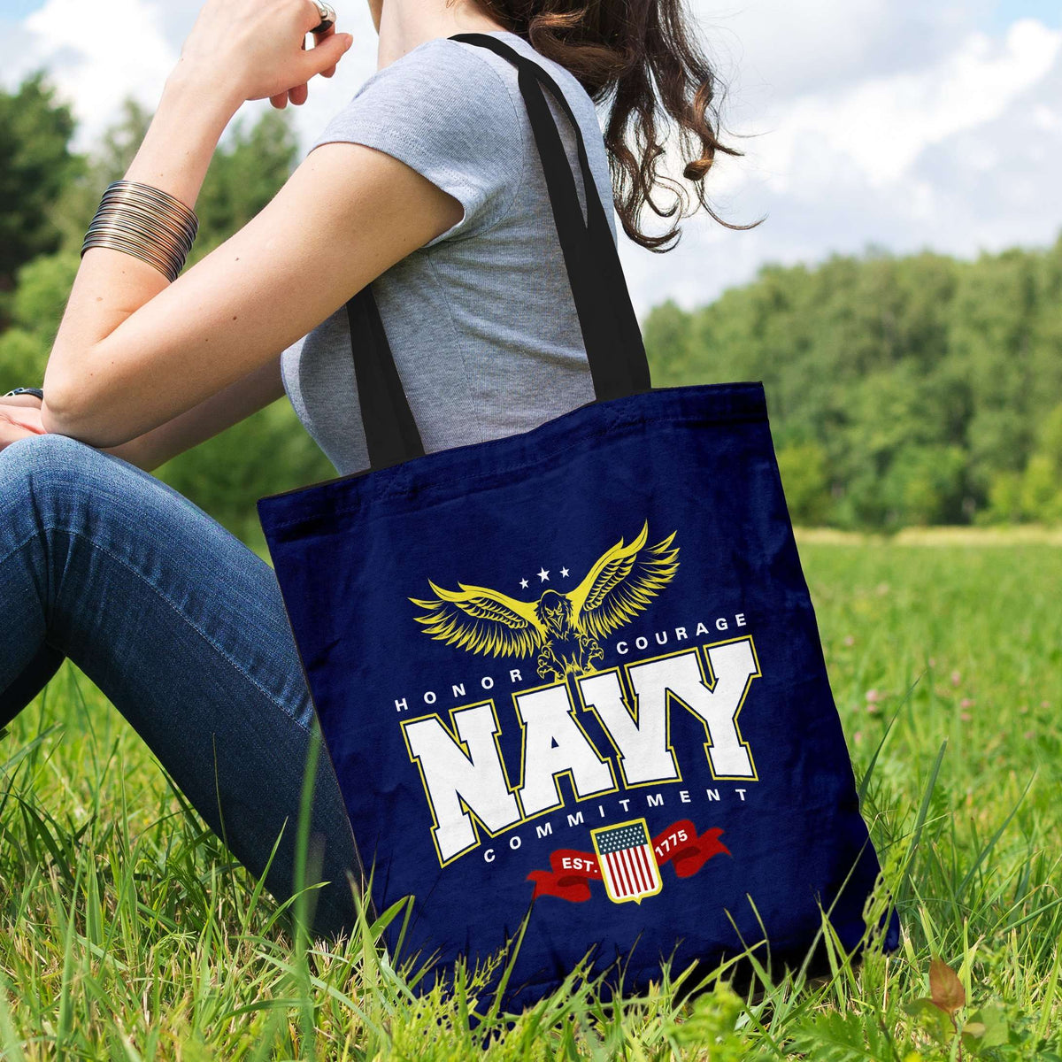 Designs by MyUtopia Shout Out:Navy Fabric Totebag Reusable Shopping Tote