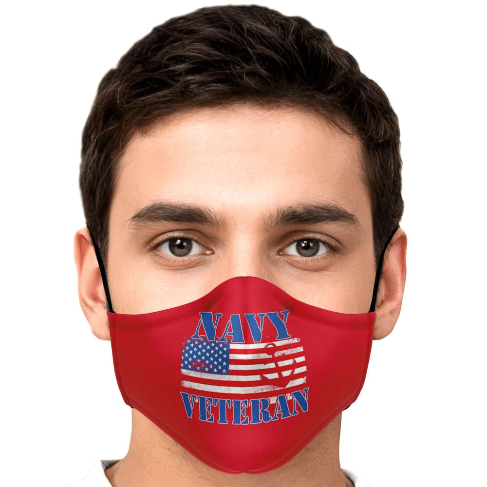 Designs by MyUtopia Shout Out:Navy Flag Anchor on Red Fitted Face Mask w. Adjustable Ear Loops,Adult / Single / No filters,Fabric Face Mask