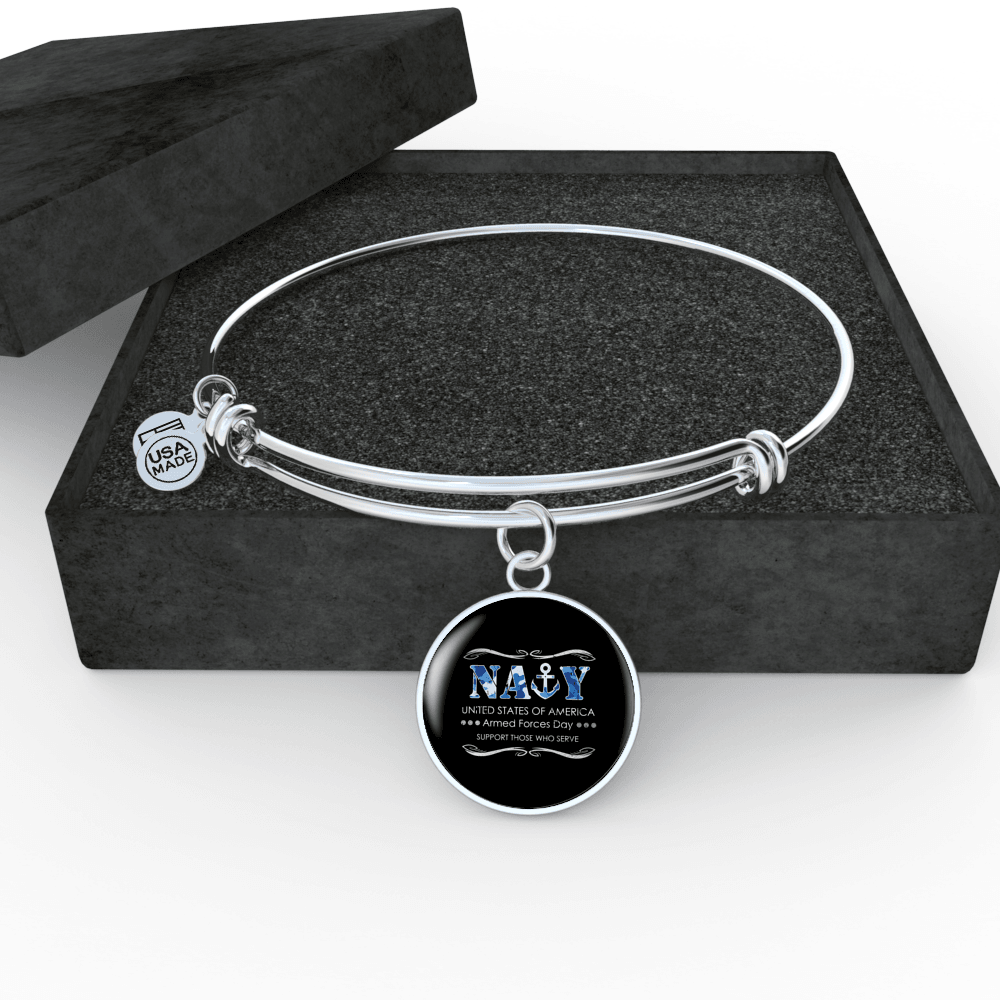 Designs by MyUtopia Shout Out:Navy Support Those Who Serve Personalized Engravable Keepsake Bangle Bracelet,Silver / No,Wire Bracelet