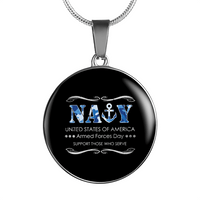 Load image into Gallery viewer, Designs by MyUtopia Shout Out:Navy Support Those Who Serve Personalized Engravable Keepsake Necklace,Silver / No,Necklace
