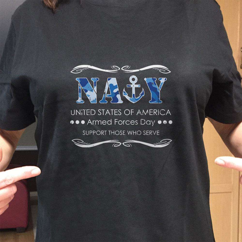 Designs by MyUtopia Shout Out:Navy U.S. of A. Armed Forces Day Support Those Who Serve Adult Unisex T-Shirt