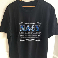 Load image into Gallery viewer, Designs by MyUtopia Shout Out:Navy U.S. of A. Armed Forces Day Support Those Who Serve Adult Unisex T-Shirt,S / Black,Adult Unisex T-Shirt
