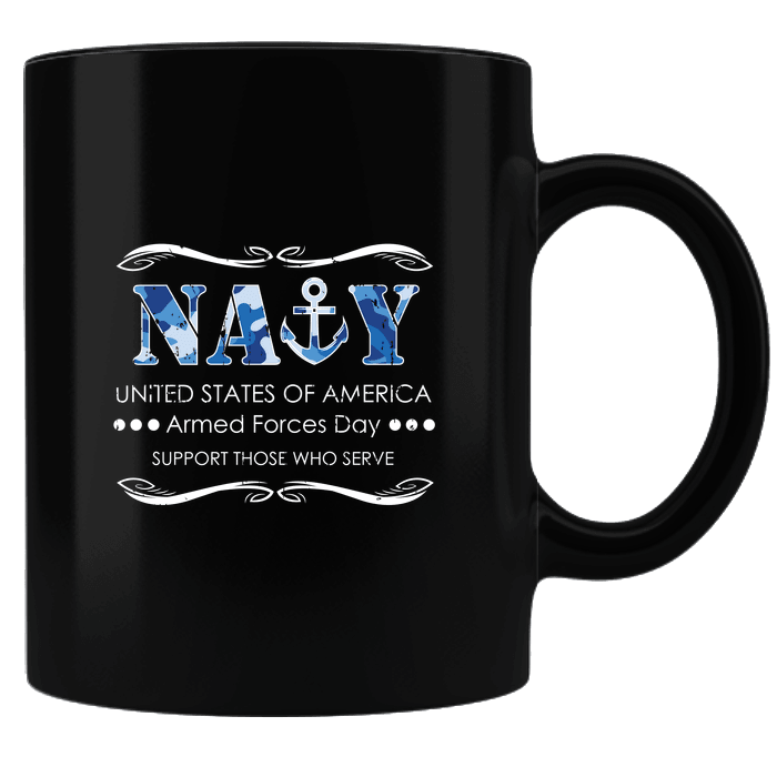 Designs by MyUtopia Shout Out:Navy U.S. of A. Armed Forces Day Support Those Who Serve Ceramic Coffee Mug,Black,Ceramic Coffee Mug