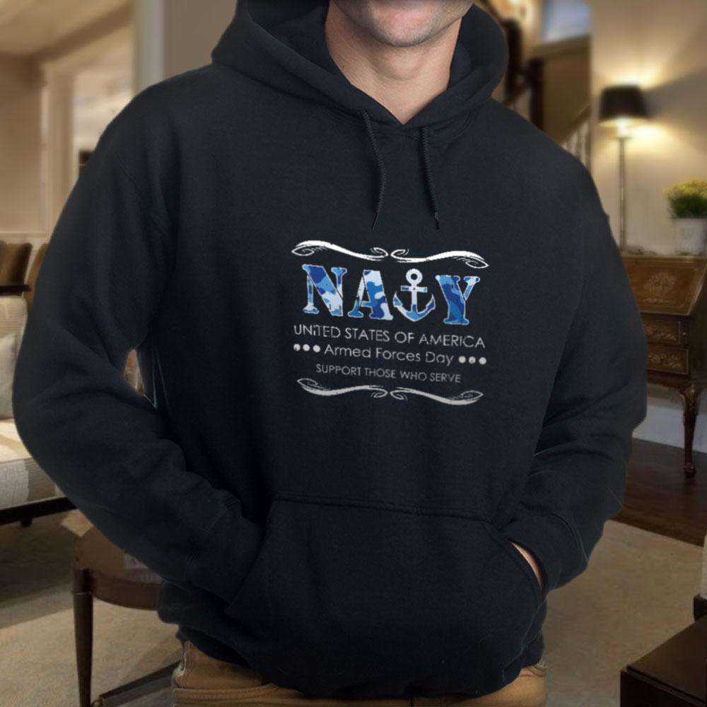 Designs by MyUtopia Shout Out:Navy U.S. of A. Armed Forces Day Support Those Who Serve Core Fleece Pullover Hoodie