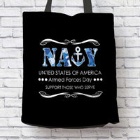 Load image into Gallery viewer, Designs by MyUtopia Shout Out:Navy U.S. of A. Armed Forces Day Support Those Who Serve Fabric Totebag Reusable Shopping Tote
