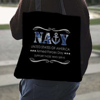 Load image into Gallery viewer, Designs by MyUtopia Shout Out:Navy U.S. of A. Armed Forces Day Support Those Who Serve Fabric Totebag Reusable Shopping Tote
