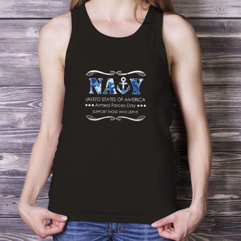 Designs by MyUtopia Shout Out:Navy U.S. of A. Armed Forces Day Support Those Who Serve Unisex Tank