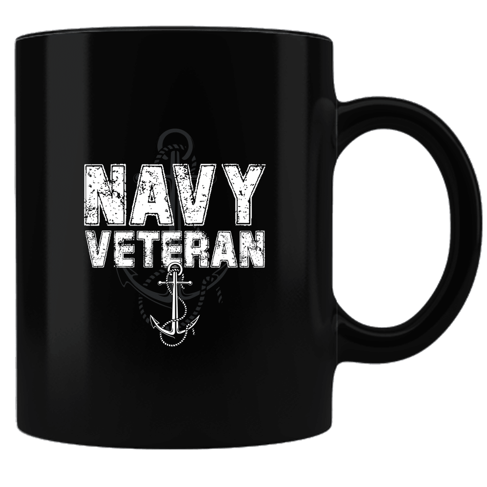 Designs by MyUtopia Shout Out:Navy Veteran Anchor Black Ceramic Coffee Mug,Black,Ceramic Coffee Mug