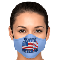 Load image into Gallery viewer, Designs by MyUtopia Shout Out:Navy Veteran Flag Anchor Light Blue Fitted Face Mask w. Adjustable Ear Loops
