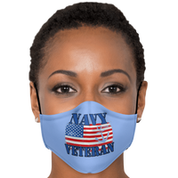 Load image into Gallery viewer, Designs by MyUtopia Shout Out:Navy Veteran Flag Anchor Light Blue Fitted Face Mask w. Adjustable Ear Loops
