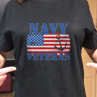 Load image into Gallery viewer, Designs by MyUtopia Shout Out:Navy Veteran w. American Flag and Anchor Adult Unisex T-Shirt
